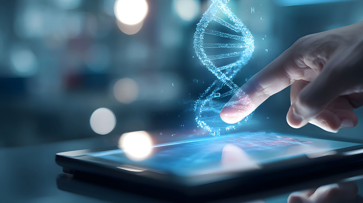 touching screen with DNA hologram